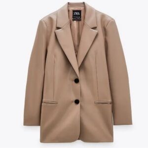 Zara Women's Tan Blazer faux leather